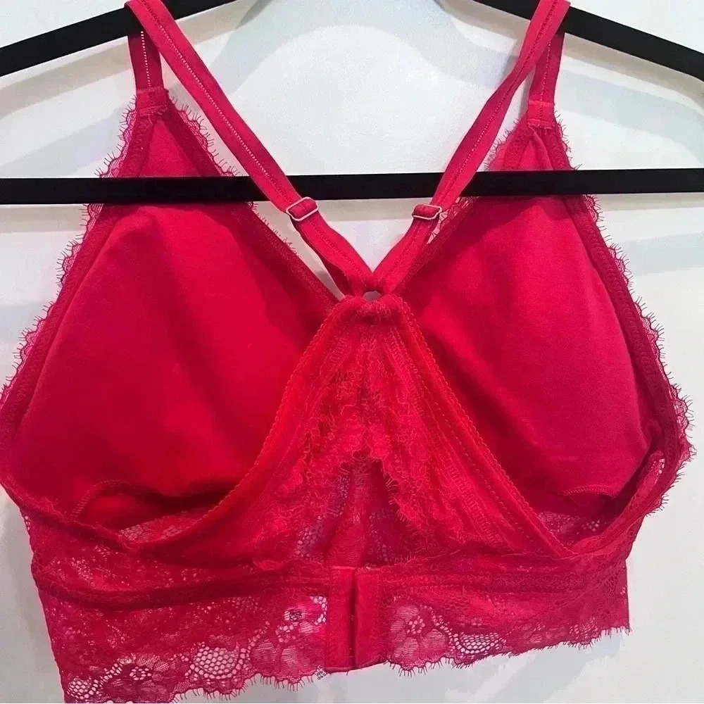 Aerie lace padded lined bra bralette criss cross straps triangle cutout detail - Picture 7 of 8
